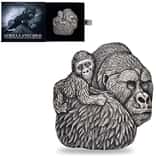 2023 Chad 1 oz Silver Gorilla and Child Shaped Antiqued High Relief Coin .999 Fine (w/Box)