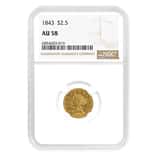 1843 $2.5 Liberty Head Quarter Eagle Gold Coin NGC AU 58