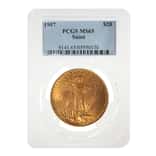 1907 $20 Gold Saint Gaudens Double Eagle No Motto Coin PCGS MS 65