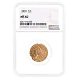 1909 $5 Indian Head Half Eagle Gold Coin NGC MS 62
