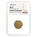 1909 D $5 Gold Half Eagle Indian Head NGC MS 63