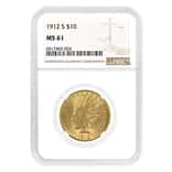 1912 S $10 Indian Head Gold Eagle Coin NGC MS 61