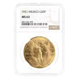 1931 Mexico 50 Pesos Gold Coin NGC MS 63