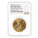 1998 1 oz $50 Gold American Eagle NGC MS 69 Mint Error (Obv Struck Thru)