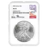 2002 1 oz Silver American Eagle Coin NGC MS 70 (Mercanti Sign)