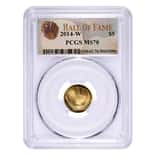 2014 W $5 Gold National Baseball Hall of Fame Coin PCGS MS 70
