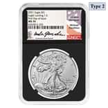 2021 1 oz Silver American Eagle T-2 NGC MS 70 FD Gaudioso Sign