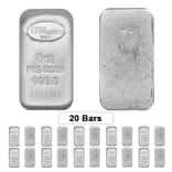 Lot of 20 - 5 oz Italpreziosi Italian Silver Cast Bar .999 Fine