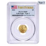 2021 1/10 oz Gold American Eagle Type 2 PCGS MS 69 First Strike