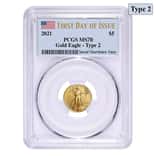 2021 1/10 oz Gold American Eagle Type 2 PCGS MS 70 FDOI