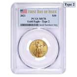 2021 1/4 oz Gold American Eagle Type 2 PCGS MS 70 FDOI