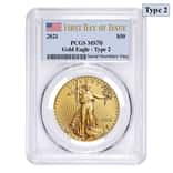 2021 1 oz Gold American Eagle Type 2 PCGS MS 70 FDOI