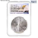 2021 1 oz Silver American Eagle Type 2 NGC MS 69 ER Eagle Label Mint Error (Obv Struck Thru)