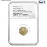 2021 1/10 oz Gold American Eagle Type 2 NGC MS 69 Mint Error (Minor Obv Struck Thru)