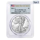 2021-S 1 oz Proof Silver American Eagle Type 2 PCGS PF 70 FDOI
