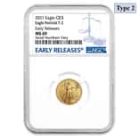 2021 1/10 oz Gold American Eagle Type 2 NGC MS 69 Early Releases