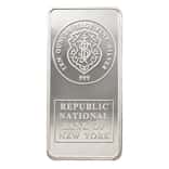 10 oz Johnson Matthey JM Republic National Bank Silver Vintage Bar .999 Fine