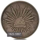 1825-1897 Mexico 8 Reales Cap & Rays Silver Coin Avg Circ (Random)