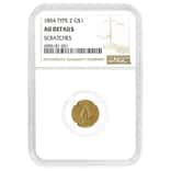 1854 $1 Gold Indian Princess Head Type 2 NGC AU Details