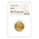 1901/0 S $5 Liberty Head Half Eagle Gold Coin NGC MS 63