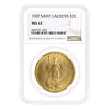 1907 $20 Gold Saint Gaudens Double Eagle Coin NGC MS 62