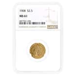 1908 $2.5 Indian Head Quarter Eagle Gold Coin NGC MS 61