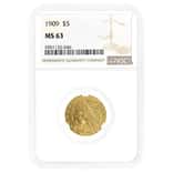 1909 $5 Indian Head Half Eagle Gold Coin NGC MS 63