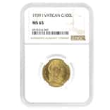 1939 Vatican City Pope Pivs XII 100 Lire Gold Coin NGC MS 65