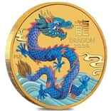 2024 1/10 oz Colorized Gold Lunar Blue Dragon BU Perth Mint