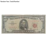$5 Bill Legal Tender Currency Star Note Red Seal Avg Circ (Random Year)
