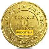 1891-1902 A Tunisia 10 Francs Gold Coin Avg Circ AGW 0.0933 oz (Random Year)