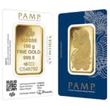 100 Gram Gold Bar PAMP Suisse Lady Fortuna Veriscan .9999 Fine (in Assay)