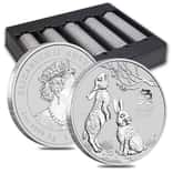 Box of 100 - 2023 1 oz Silver Lunar Year of The Rabbit BU Australian Perth Mint In Cap (5 Rolls, Lot of 100)