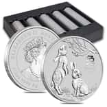 Box of 100 - 2023 1/2 oz Silver Lunar Year of The Rabbit BU Australian Perth Mint In Cap (5 Rolls, Lot of 100)