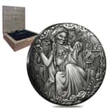2017 2 oz Tuvalu Norse Goddesses Frigg Antiqued High Relief Silver Coin (w/Box&COA)