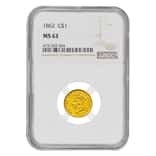 1862 $1 Gold Indian Princess Head Type 3 NGC MS 63