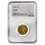 1878 $3 Gold Indian Princess Head NGC AU 58