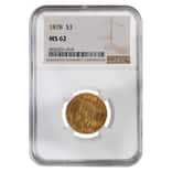 1878 $3 Gold Indian Princess Head NGC MS 62
