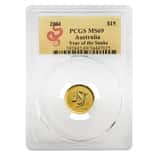2001 1/10 oz Gold Lunar Year of The Snake Australia Perth Mint PCGS MS 69