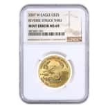 2007 W 1/2 oz $25 Burnished Gold American Eagle NGC MS 69 Mint Error (Rev Struck Thru)