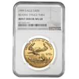 1999 1 oz $50 Gold American Eagle NGC MS 68 Mint Error (Rev Struck Thru)