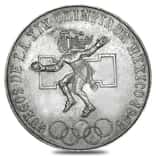 1968 Mexico 25 Pesos Olympics Silver Coin Avg Circ ASW .5209 oz