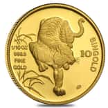 1986 1/10 oz Singapore 10 Singold Year of the Tiger Gold Proof-Like Coin (Sealed)
