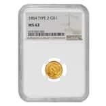 1854 $1 Gold Indian Princess Head Type 2 NGC MS 62