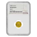 1855 O $1 Gold Indian Princess Head Type 2 NGC AU Details