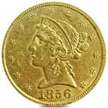 1856 $5 Liberty Head Half Eagle Gold Coin AU (Cleaned)
