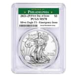 2021 (P) 1 oz Silver American Eagle PCGS MS 70 FDOI (Philadelphia) Emergency Issue