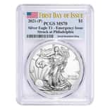 2021 (P) 1 oz Silver American Eagle PCGS MS 70 FDOI Emergency Issue