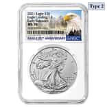 2021 1 oz Silver American Eagle Type 2 NGC MS 70 ER (Eagle Label)