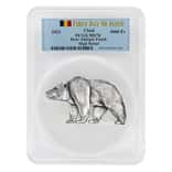 2021 Chad 1 oz Silver Bear Shaped Coin PCGS MS 70 FDOI Antiqued High Relief